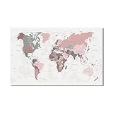 BOANUT Rose Carte Du Monde Peinture Sur Toile Moderne Mur Art Affiches Et Gravures Mur Photos Cuadros Pour Salon Décoration De La Maison-60x90cm-Pas De Cadre