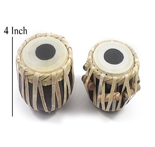 India Meets India Handmade Miniature Musical Instrument Set - Clarinet 8.5" and Tabla Drum 4" [Mango Wood - Brown & Yellow] - Decorative Tabla Set - Best Gift Made by Awarded Indian Artisan - Thumbnail 2