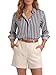 Women’s Long Sleeve Button Down Shirt, Classic Striped Blouse with Pearl Buttons, Casual & Dressy Tops for Women, Comfortable Polyester Blouse for Work & Everyday Wear (Navy)-S