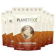 Planet Rice Bulk Sprouted Brown Rice - Great for Bulk Rice Cooking - Gaba Rice Gluten-Free, Vegan, Paleo, with 64% More Fiber - Soft and Chewy Texture - 22 Ounce Pack of 6
