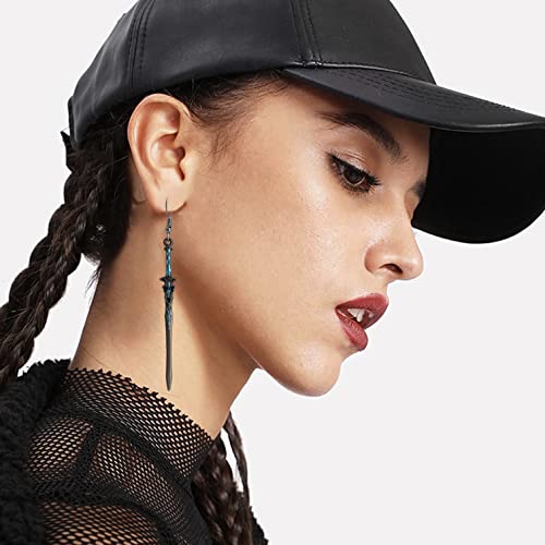Jiuiql Unique Handmade Punk Retro Gothic Long Dagger Knife Sword Dangle Drop Earrings For Women Girls Men Statement Jewelry Gifts (Gun Black) #TOP6