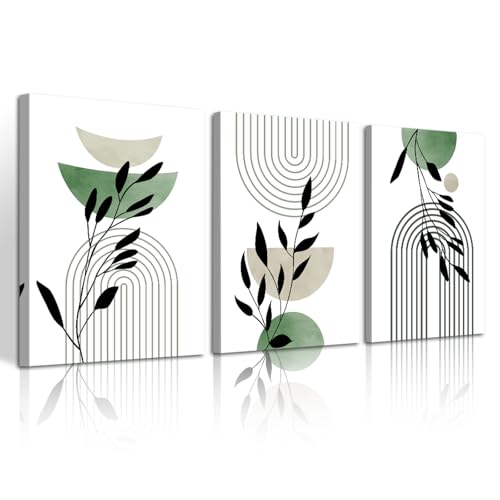 WENGTIAO Boho Sage Green Geometric Canvas 3-Piece