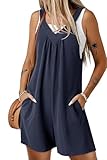 Dokotoo Rompers For Women Causal Rompers Waffle Knit Casual Summer Outfits 2025 Shorts Overalls Jumpers With Pockets Loose Comfy Fashion Clothes,Navy Blue Large