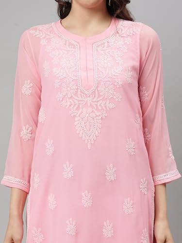 Image of Seva Chikan Hand Embroidered Lucknowi Chikankari Georgette Kurta with Inner Slip SCL4711