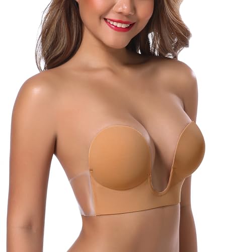 Image of JOATEAY Sticky Bra - Deep Plunge Strapless Push Up Reusable Underwire Adhesive Bra for Women Backless Dress Partywear Wedding