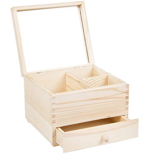 Coffret Boîte à Bijoux en Bois Naturel Clair avec Miroir et tiroir Boîte Faite Main Cover