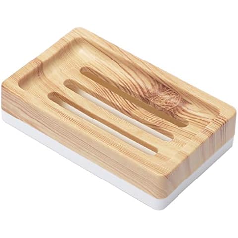 UVIVIU Plastic Soap Dish, Soap Holder, Soap Dishes for Bathroom with Drainage, Soap Dish for Shower Kitchen Counter,Wooden Pattern Color Cover