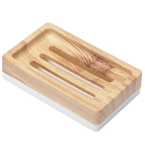 Plastic Soap Dish, Soap Holder, Soap Dishes for Bathroom with Drainage, Soap Dish for Shower Kitchen Counter,Wooden Pattern Color