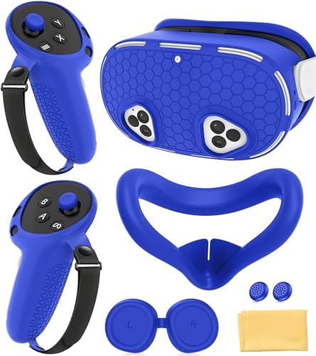 Silicone Cover Set Compatible with Meta Quest 3S Accessories, VR Protector Face Cover, Controller Grips, Front Shell Headset Cover and Lens Protective Cover for Meta/Oculus Quest 3S Accessories