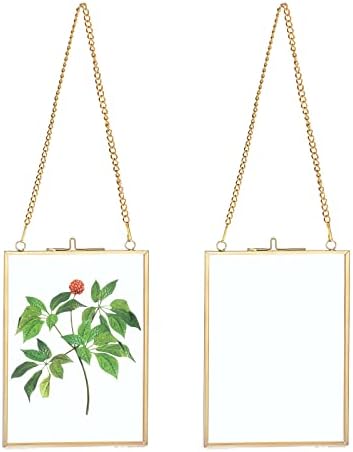 SUMNACON Set of 2 Golden Glass Hanging Picture Frame Artwork Display Frame, Wall Mounted Hanging Photo Display Frame with Chain, Decorative Hanging Frame for Picture, Artwork (Vertical, 5 * 7 inch)