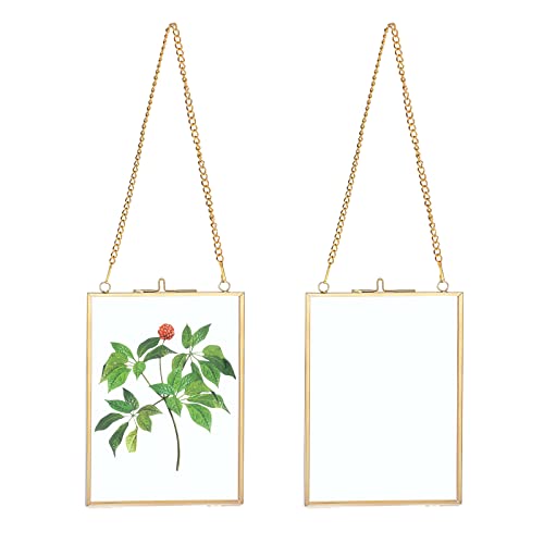SUMNACON Set of 2 Golden Glass Hanging Picture Frame Artwork Display Frame, Wall Mounted Hanging Photo Display Frame Decorative Hanging Frame for Picture Artwork (Vertical, 5 * 7 inch)