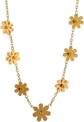 Aaishwarya 18K Gold Waterproof Floral Chain Necklace with Daisy Charms | Anti Tarnish Adjustable Chain | Gift for Women an...