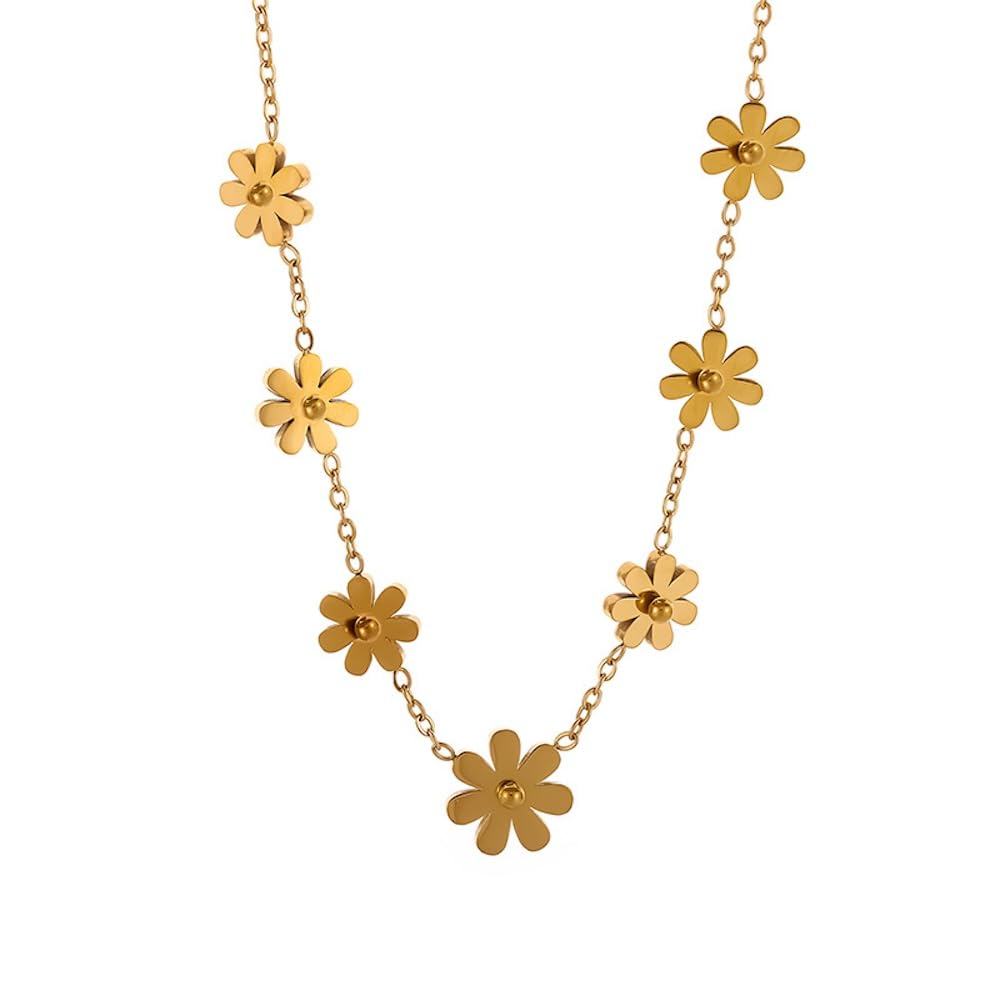 Aaishwarya 18K Gold Waterproof Floral Chain Necklace with Daisy Charms | Anti