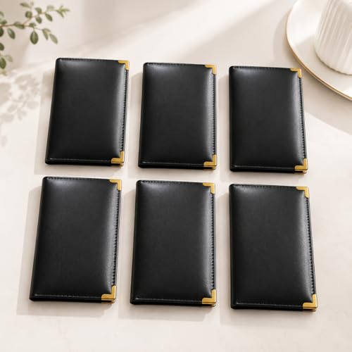 Image of Set of 6 Bill Folders with Golden Corners | Black Leatherette Menu Holder for Restaurants, Hotels & Cafes | Durable Check Presenters /Receipt Holders for Commercial Use
