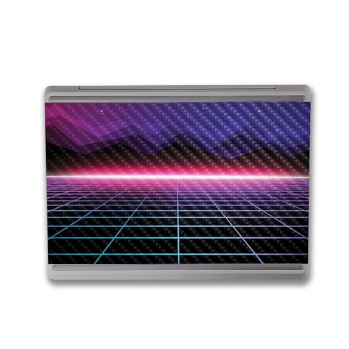 Image of MightySkins Carbon Fiber Skin Compatible with Microsoft Surface Laptop Go 3 (2023) Full Wrap Kit - Synthwave | Protective, Durable Textured Carbon Fiber Finish | Made in The USA