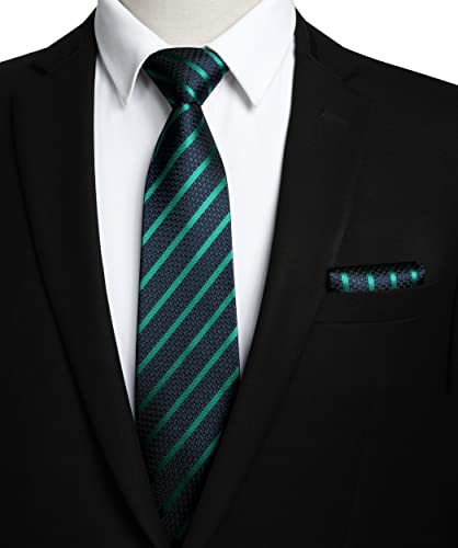 Image of HISDERN Stripe Tie Mens Ties with Pocket Square Set Classic 3.4'' Silk Formal Necktie Handkerchief for Business Wedding