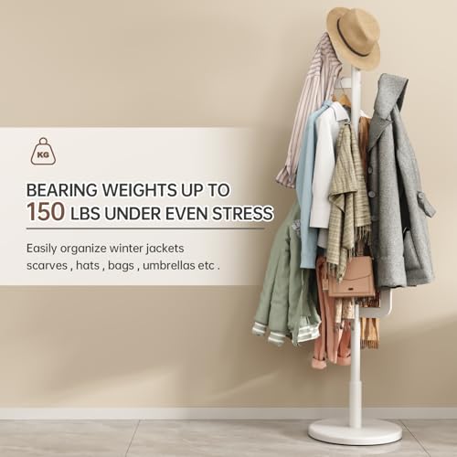 Muwuele Solid Wood Cactus Coat Rack, Freestanding Coat Rack With 6 L-Shaped Hooks and 3 Adjustable Sizes, Coat Tree for Bedroom, Entryway, Livingroom, Coat Hanger Stand for Coats, Handbags (White) by Muwuele - Image 5