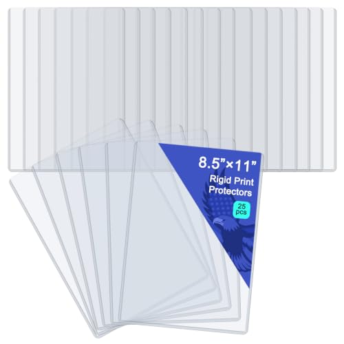 Rainmae 25 Pack 8.5" x 11" Rigid Print Protectors, Clear Waterproof Hard Plastic Page Sheet Protectors, Paper Sleeves Photo Plastic Sleeves Hard Document Birth Certificate Protector