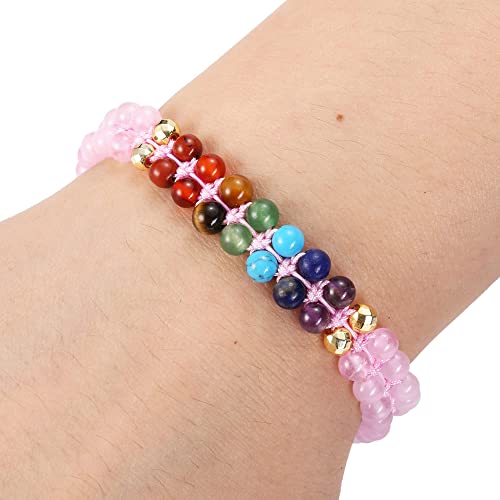 Top Plaza 7 Chakra Reiki Healing Crystals Stone Bracelets Natural Rose Quartz Gemstone Beads Bracelets For Women Men Adjustable Tree Of Life Bracelet Healing Crystal Jewelry Gifts For Birthday #TOP30