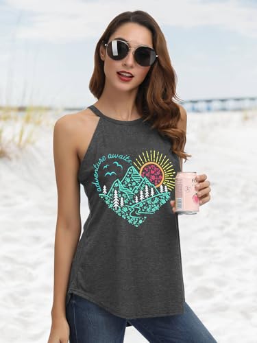 IRISGOD Womens High Neck Tank Tops Summer Graphic Halter Sleeveless Shirts — view 3