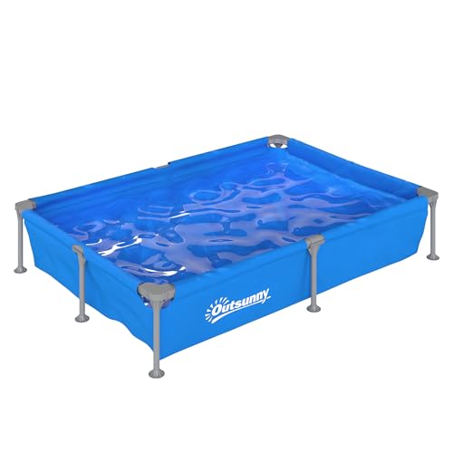 Outsunny Metal Frame Swimming Pool, without Filter Pump, Rectangular Above Ground Frame Pool with Repair Patch, Foldable Outdoor Paddling Pools, 229 x 160 x 43 cm, Blue