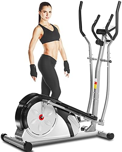 ANCHEER Elliptical Machine, Cross Trainer for Home Use with Pulse Rate Grips and LCD Monitor, 8 Resistance Levels Smooth Quiet Driven for Home Gym Office Workout 350LBS Weight Limit
