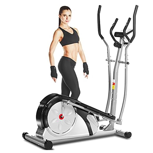 ANCHEER Elliptical Machine, Elliptical Machines for Home Use with Pulse Rate Grips and LCD Monitor, 8 Resistance Levels Smooth Quiet Driven for Home Gym Office Workout 350LBS Weight Limit