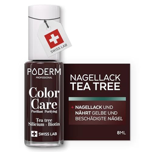 PODERM - Nagellack TEA TREE FÜR NAGELPILZ - GELBE/BESCHÄDIGTE NÄGEL BEHANDELN - Lackpflege verhindert und behandelt Mykose - 2 IN 1 PFLEGE - EINZIGARTIGE FORMEL - Hergestellt in der Schweiz