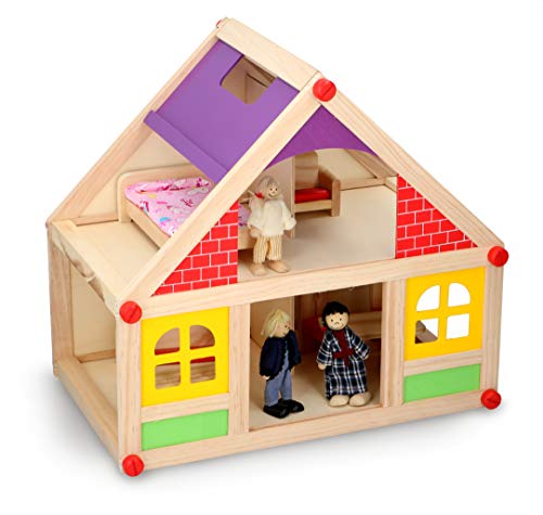 Marionette Wooden Toys – Casa Delle Bambole In Legno Con Mobili E Bambole – 11 Pezzi - 2