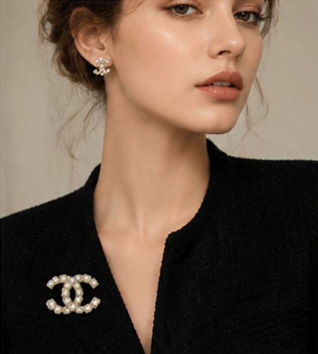 Brooch and Stud Earrings Set, Gold-Tone Pearl Crystal