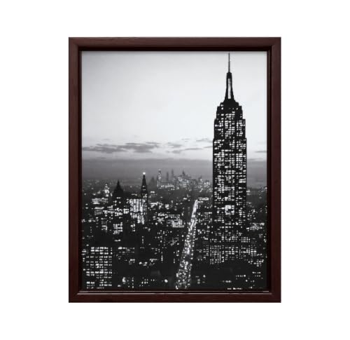InkFlow Posters NYC Skyscraper Photography Canvas Poster - B&W New York City Skyline Photography - Urban Cityscape Print, Architectural Wall Art for Living - 8x10 Brown Floated Frame Canvas Print