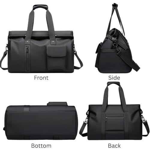 Image of CAVALO - Be Unique Men's Waterproof Oxford Duffle Bag | Large Capacity Travel, Gym & Business Hand Luggage with Wet /Dry Compartments, Laptop Sleeve & Shoulder Strap (Black)