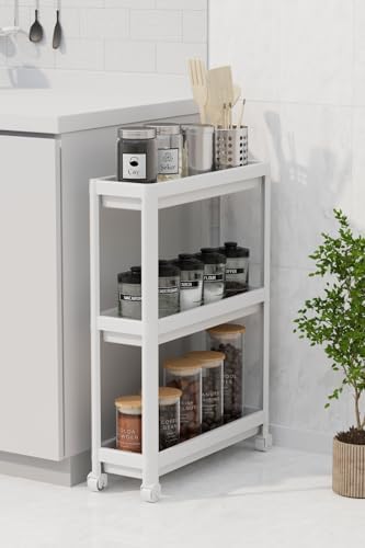 Mithra Life 3 Katlı Tekerlekli Slim İnce Beyaz Banyo Mutfak Rafı MIT1125 - Görsel 2