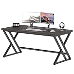 LVB Modern Computer Desk, Industrial Home Office Desk with Storage, Metal Wood Writing Study Computer Table for Bedroom, Farmhouse Executive Simple Gaming Work Desk for Student, Dark Gray Oak, 60 Inch