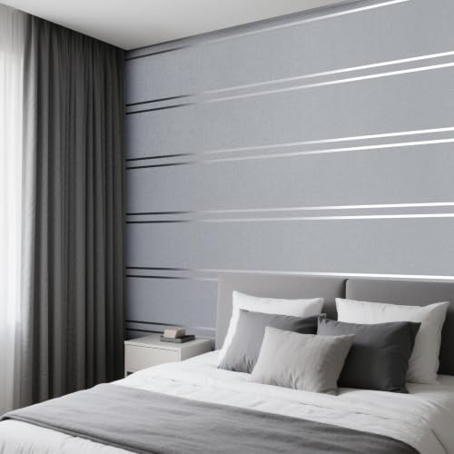 Image of Anttyscar Grey Glitter Wallpaper Feature Embossed Horizontal Stripe Wallpaper Luxury Nordic Modern Wall Paper Free No Match Pattern for Living Room Bedroom Kitchen TV Background