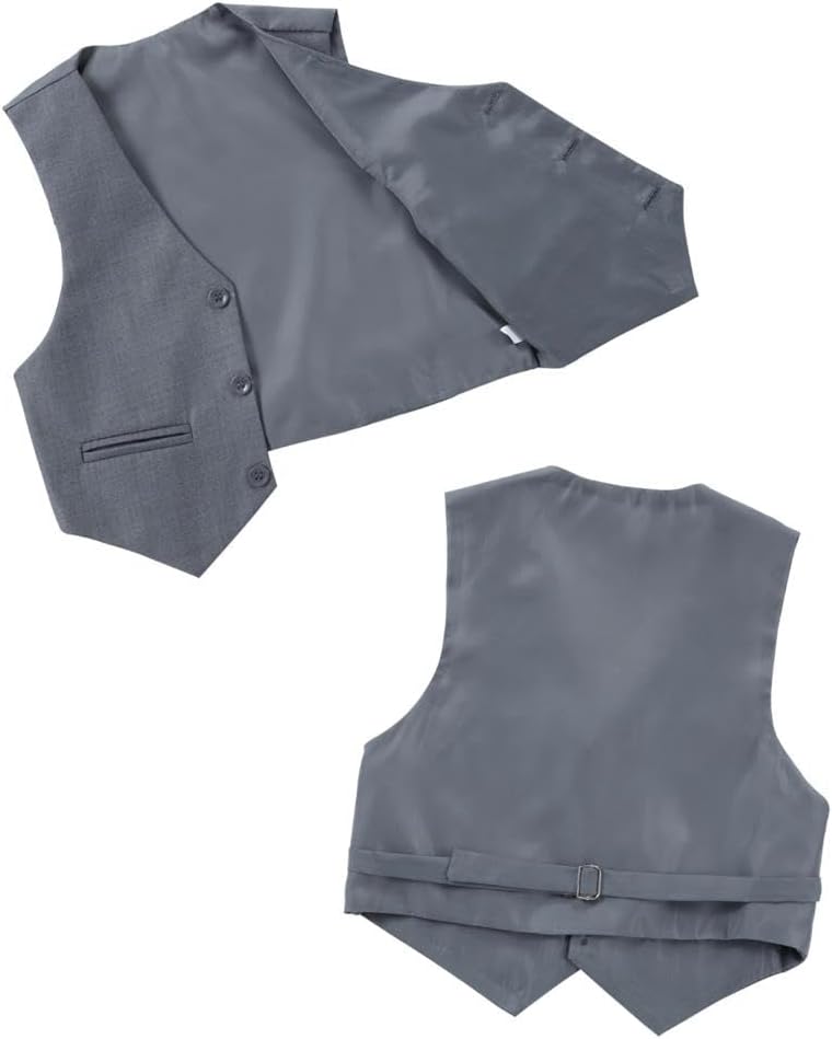 Dressy Daisy 5 Pieces Boys Tuxedo Suit Set Formal Wear Outfit with Blazer & Vest for Toddler Kids 2T -8, Navy/Black/Grey