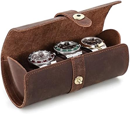 Contacts Genuine Leather Travel Watch Case Organizer Jewelry Watch Multifunctional Portable Protective Sleeve Box Vintage (Coffee-CF1114)