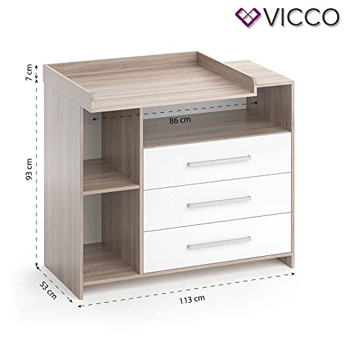 Wickelkommode Vicco Oskar in Weiß und Sonoma, 113 x 100 cm