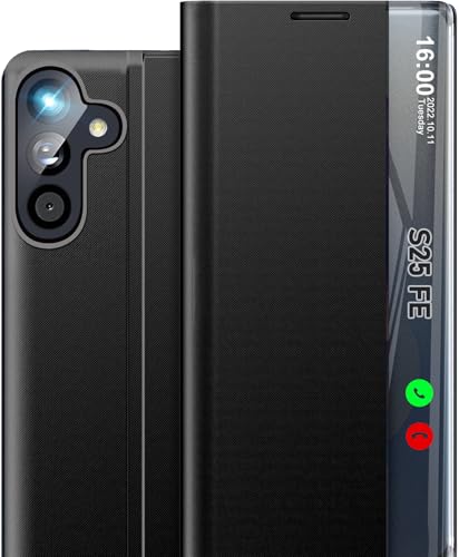 Coque Samsung Galaxy S25 FE noir pour regarder vos vidéos avec support et rabat ultra mince