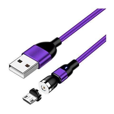 ACALI 540 Degree Rotating Magnetic Cable, 360° Rotating + 180° Bending Micro USB Charging Cable 2m Compatible with Samsung S7/S6/S5, HTC, Huawei, Sony, PS4 Controller and More (Purple) Cover