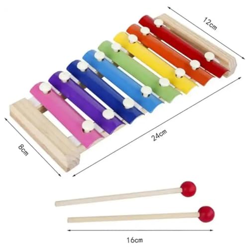 Xilofone Infantil Com 8 Notas em Madeira Colorido Brinquedo Montessoriano Didático Criativo Musical