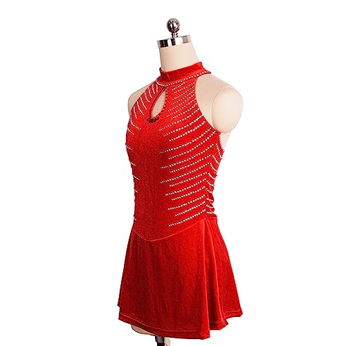 Vestido de patinação artística, elegante linha de veludo strass sem mangas Competição de patinação a