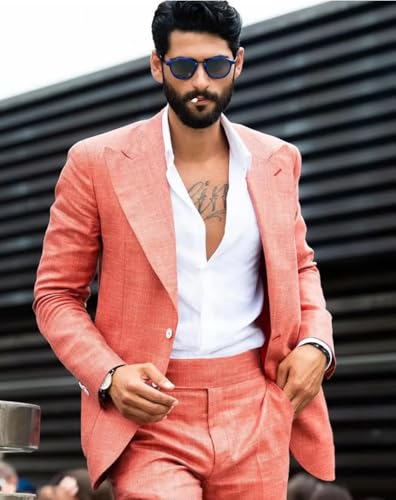 ORBITRAY Men's Linen 2-Piece Suit 2025 Spring Summer Breathable Wedding Business Blazer Pant Set Lightweight2