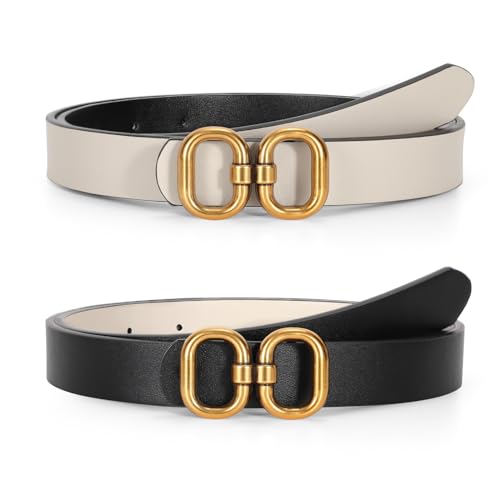 TRIWORKS Reversible Leather Belt for Women with Gold Buckle Ladies