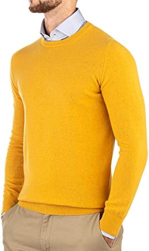 CASHMERE ZONE - Herentrui met Ronde Hals, 30% Kasjmier 70% Wol, Gemaakt in Italië, Trui met Lange Mouwen, Winterbreiwerk (M, Slagroomwit