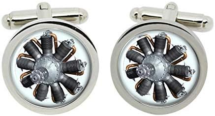 Le Rhone Rotary Aircraft Engine Cufflinks in Chrome Box