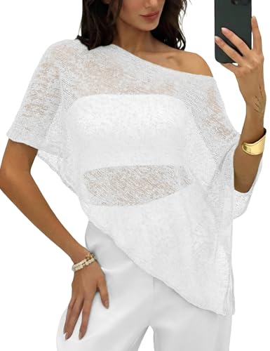 LOMON White Shrugs for Women Mesh Top Lightweight Womens Sheer Poncho Dressy Crochet Summer Tops for Women 2026