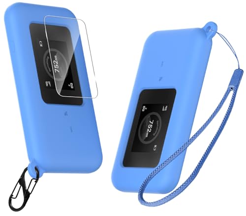 【1+1枚セット】For PREMIUM CHARGE WIFI U20P ケース+保護フィルム 1枚 Wi-Fi カバー [LAZIRO] 柔らかなシリカゲル 装着したまま使用可能 衝撃吸収 防水 防塵 軽量 落下防止 紛失防止用のフックを搭載した スリムソフト 保護カバー（ブルー）の商品画像（Amazon）