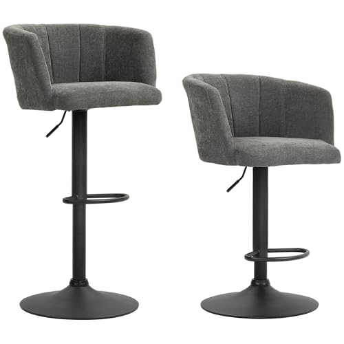 HOMCOM 2er-Set Barhocker, Bistrohocker mit Fußstütze, Drehbar Barstuhl, Höhenverstellbar Küchenhocker mit Leinenbezug, für Wohnzimmer, Esszimmer, Dunkelgrau