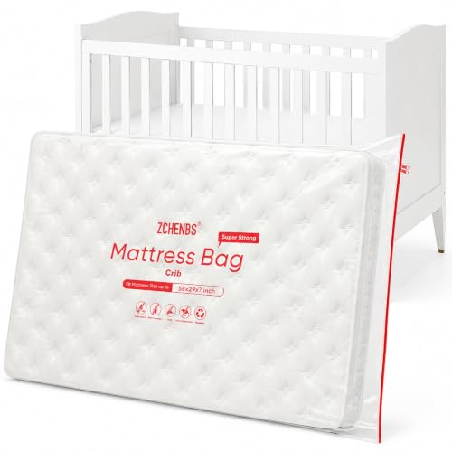 Image of ZCHENBS - Crib Mattress Bags for Moving, Waterproof Mattress Storage Bag with Zipper, Heavy-Duty 5 Mil Ultra-Thick Baby Bed Protector Bag Cover for Moving, Reusable (Transparent /Red, 1 Pack)